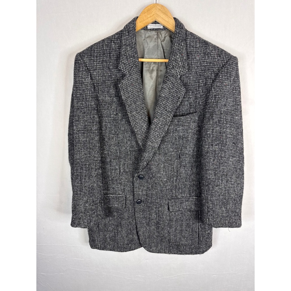 Vintage Grey Harris Tweed Blazer Jacket Mens 44R Fits 40-42S Short Tailored Wool
